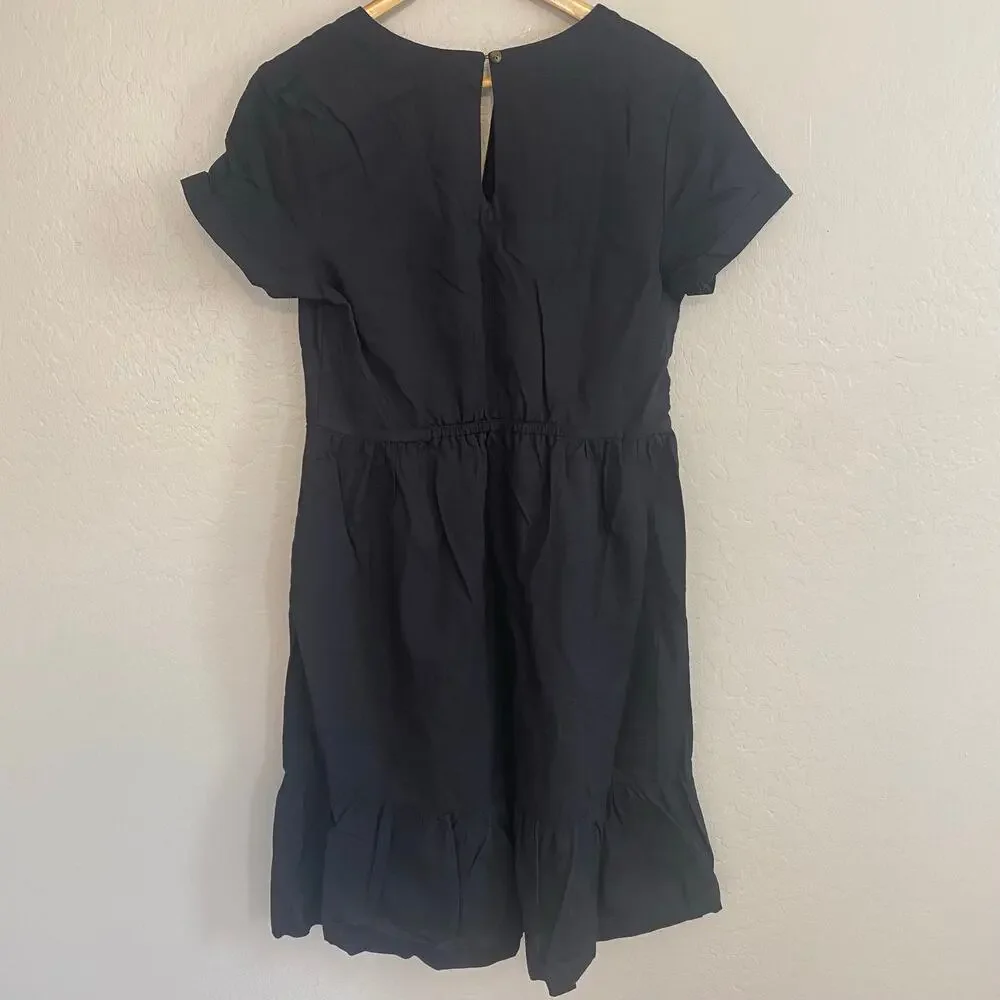 NWOT Pact Linen Blend Midi Dress Womens Sz Medium Black Organic Cotton